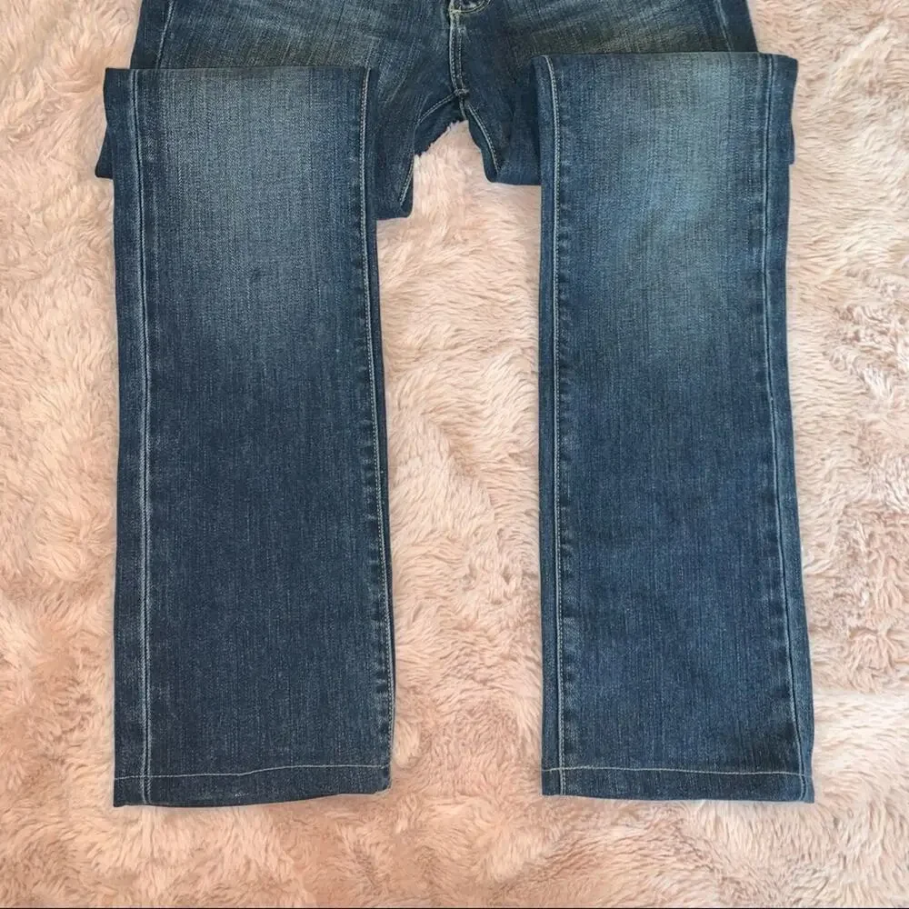 Paige Premium Denim Embroidered Blue Heights Straight Leg Jeans Size: 28